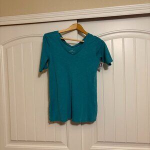 J. Jill Pima Double-V Elbow-Sleeve Tunic XS Xtra Small Petite Teal Green Cotton